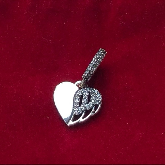 🌹🍃New Sterling Silver Clear CZ Angel Wing Heart Charm w/ Inscription🍃🌹 - Picture 1 of 9